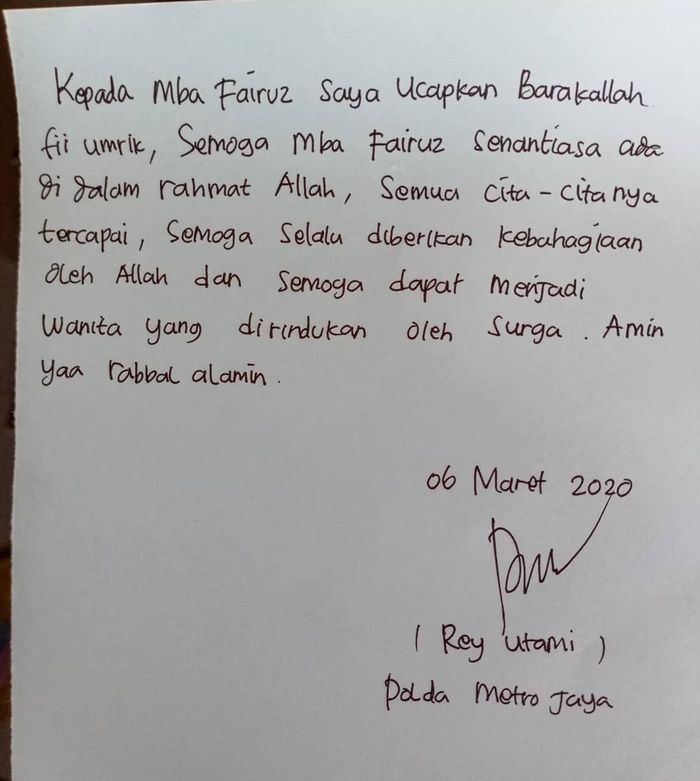 Ucapan Ulang Tahun Fairuz dari Rey Utami.