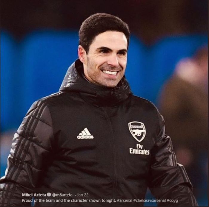 Mikel Arteta saat memimpin timnya saat melawan Chelsea dalam lanjutan laga Liga Inggris pekan ke-24 di Stamford Bridge, Rabu (22/1/2020).