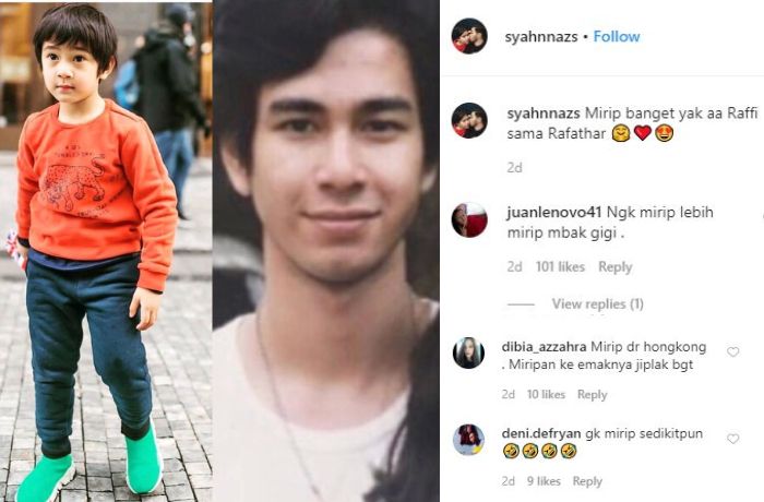 Foto kolase Rafathar dan Raffi Ahmad semasa muda