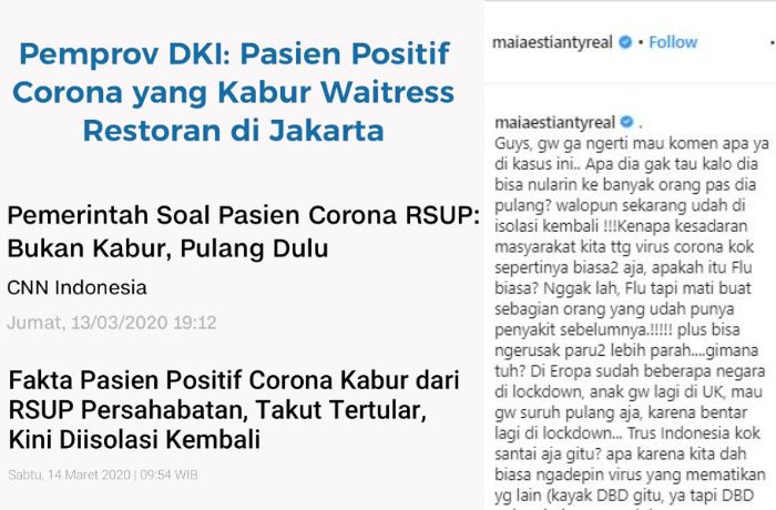  Keresahan Maia Estianty terhadap berita pasien virus corona yang kabur.
