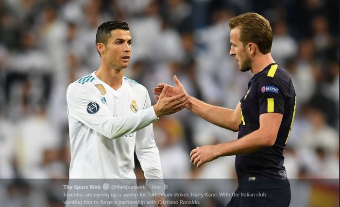 Megabintang Juventus, Cristiano Ronaldo (Kiri) dan kapten tim Tottenham Hotspur, Harry Kane.