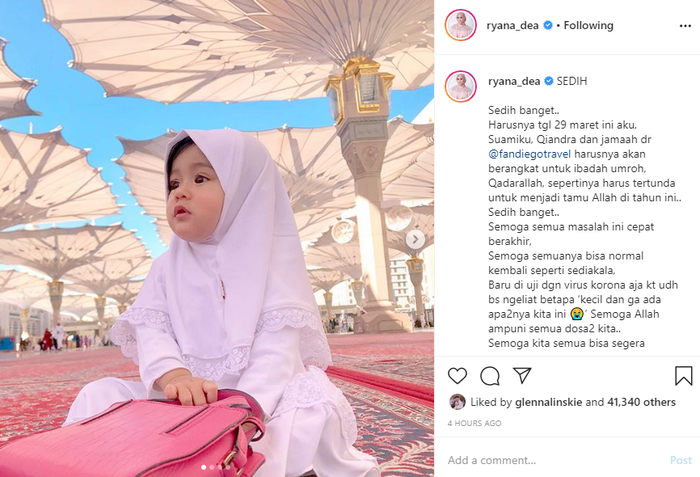 Ryana Dea mengaku sedih tak bisa melaksanakan ibadah umrah lantaran adanya virus corona.