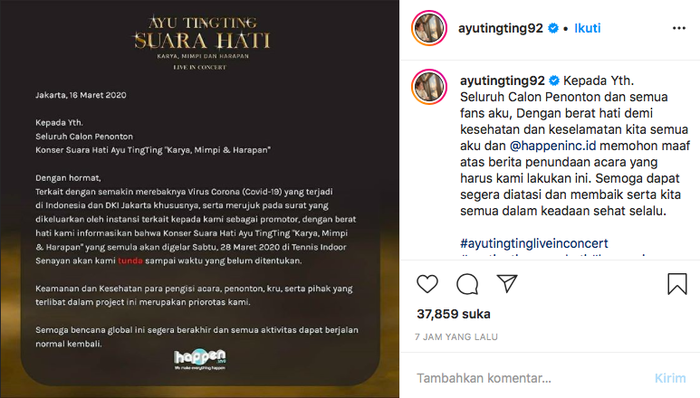 Permohonan maaf atas pembatalan konser Ayu Ting Ting