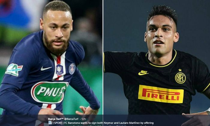 Penyerang Paris Saint-Germain dan Inter Milan, Neymar dan Lautaro Martinez menjadi target utama transfer Barcelona.