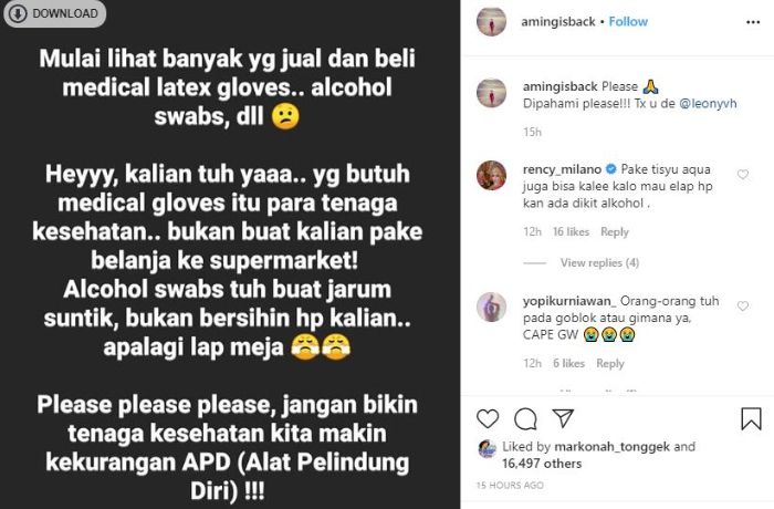 Ungkapan kekesalan Aming kepada masyarakat yang menggunakan APD untuk keperluan tak penting.