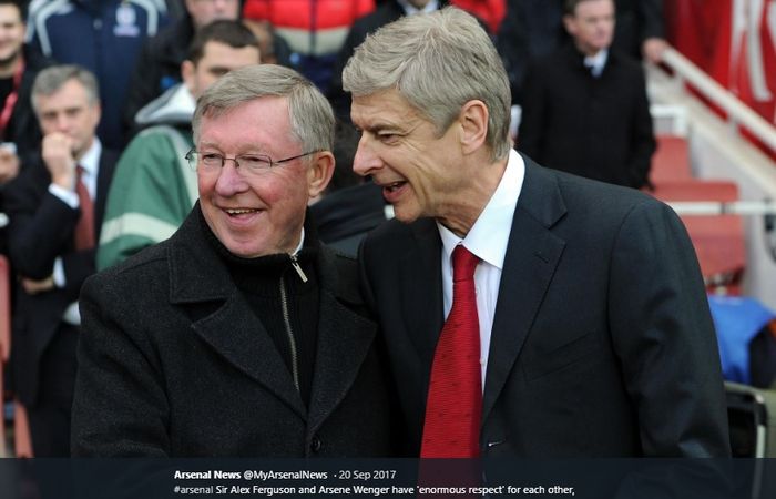 Mantan pelatih Manchester United dan Arsenal, Sir Alex Ferguson dan Arsene Wenger.