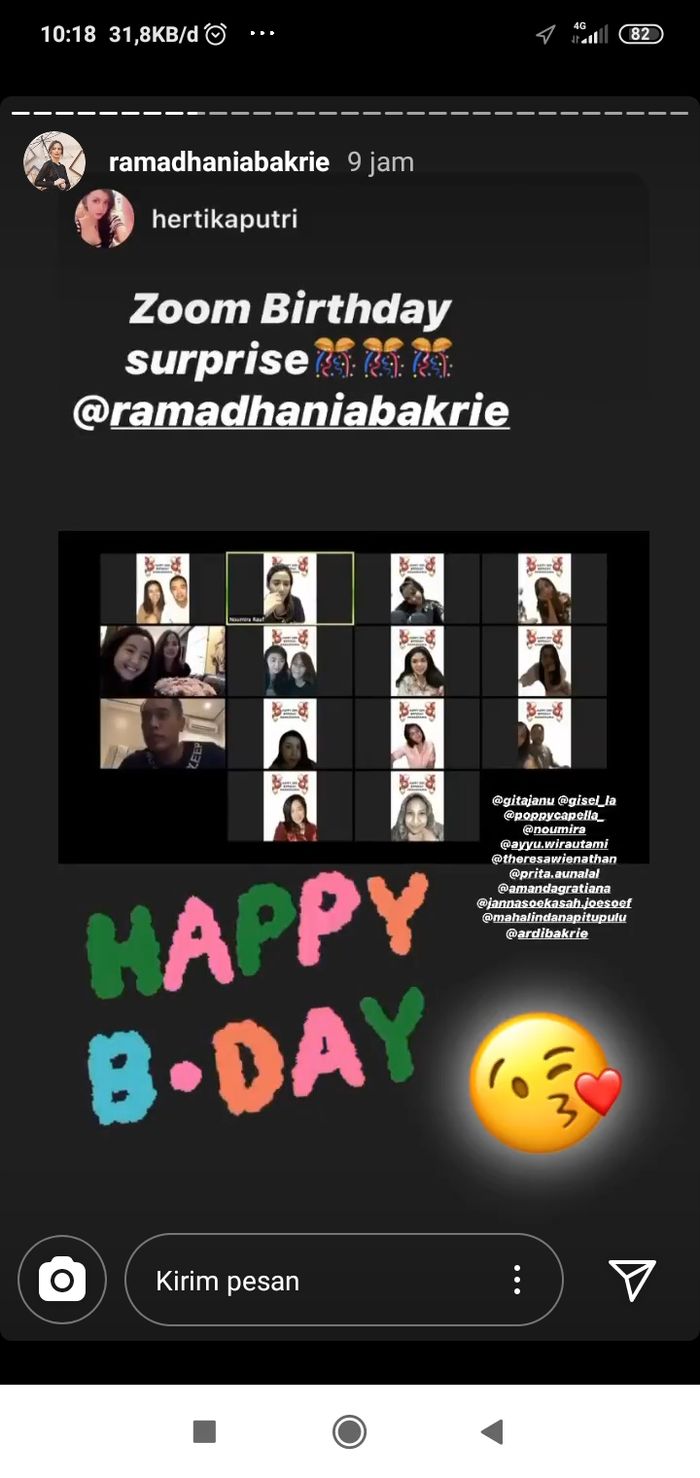 Nia Ramadhani mendapatkan kejutan ulang tahun ke-30 secara virtual dari para sahabatnya. 