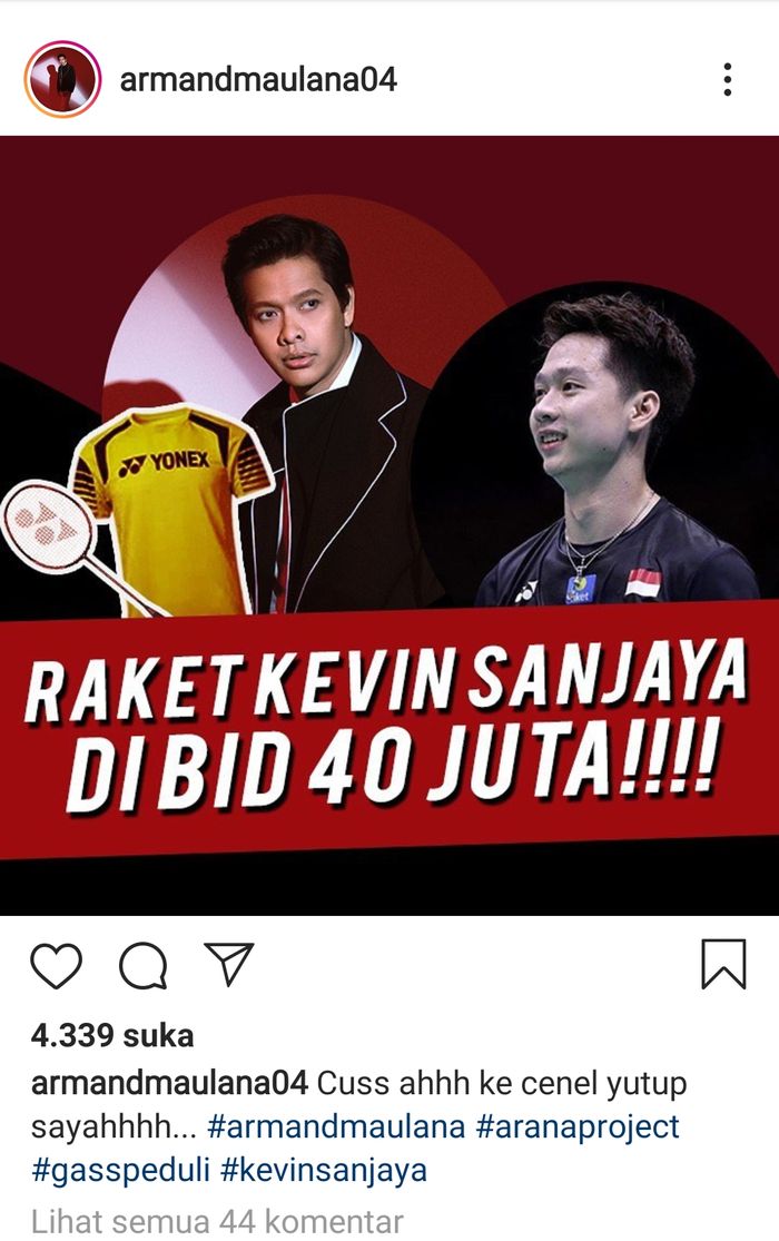 Kevin Sanjaya ikut lelang barang yang diadakan Armand Maulana.
