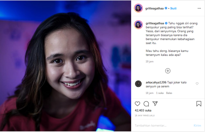 Unggahan Gritte Agatha.