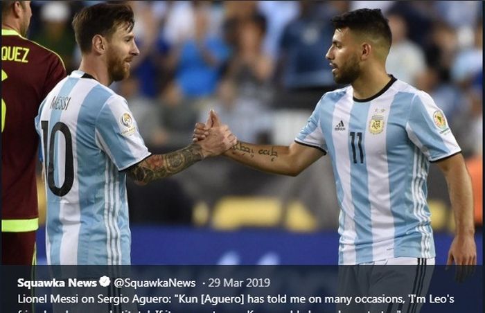 Lionel Messi dan Sergio Aguero saat membela timnas Argentina.