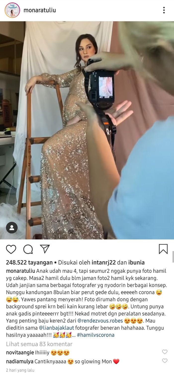 Lantaran terbentur physical distancing Mona Ratuliu tidak bisa melakukan pemotretan kehamilan di luar rumah.