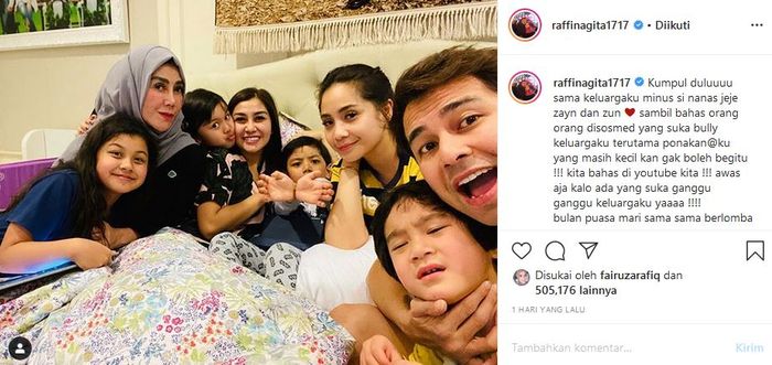 Raffo Ahmad memperingatkan netizen yang membully keponakannya.