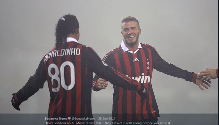 David Beckham dan Ronaldinho saat masih membela AC Milan.