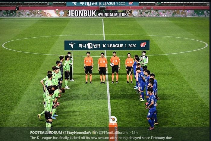 Partai pembuka Liga Korea Selatan 2020 Jeonbuk Motors vs Suwon Bluewings, 8 Mei 2020.