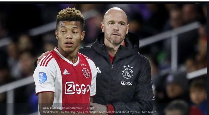 David Neres (kiri) mendapatkan instruksi dari pelatih Ajax Amsterdam.