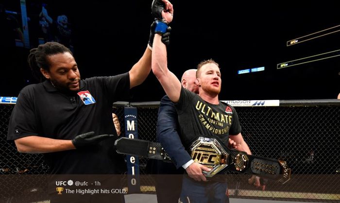 Justin Gaethje saat merebut gelar interim kelas ringan UFC pada event UFC 249