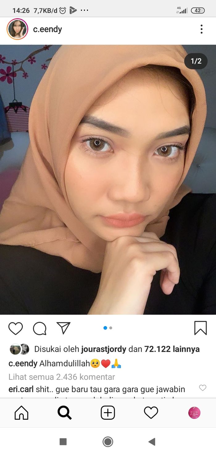 Cindy Caroline unggah foto mengenakan hijab.