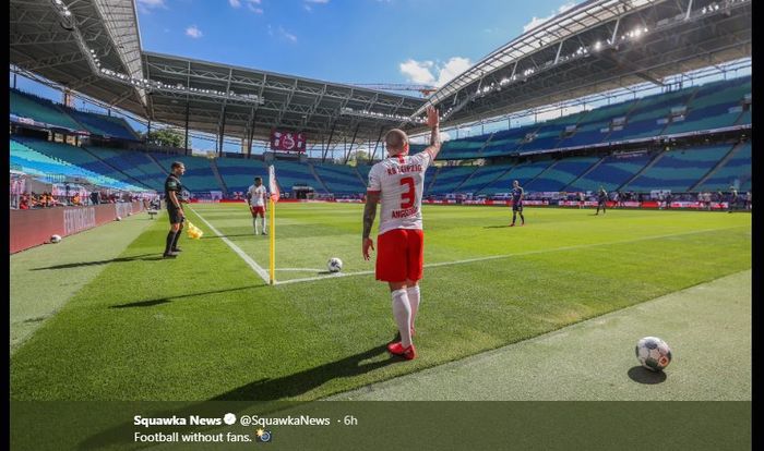 Suasana sepi di Stadion Red Bull Arena saat menggelar laga Bundesliga RB Leipzig vs Freiburg, 16 Mei 2020.