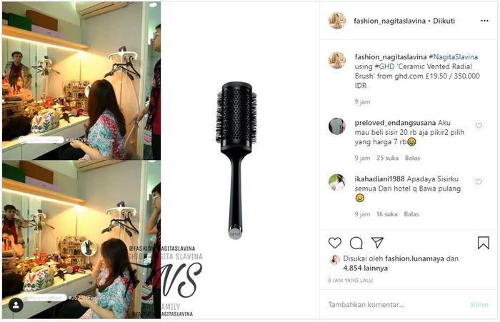 Sisir dari brand Good Hair Day milik Nagita Slavina yang dibanderol dengan harga Rp 350 ribu.