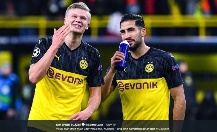 Dua pemain Borussia Dortmund, Erling Haaland dan Emre Can.