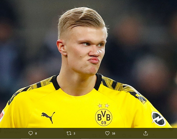 Wonderkid Borussia Dortmund, Erling Haaland, dikabarkan menderita cedera lutut kanan usai laga melawan Bayern Muenchen, Selasa (26/5/2020).