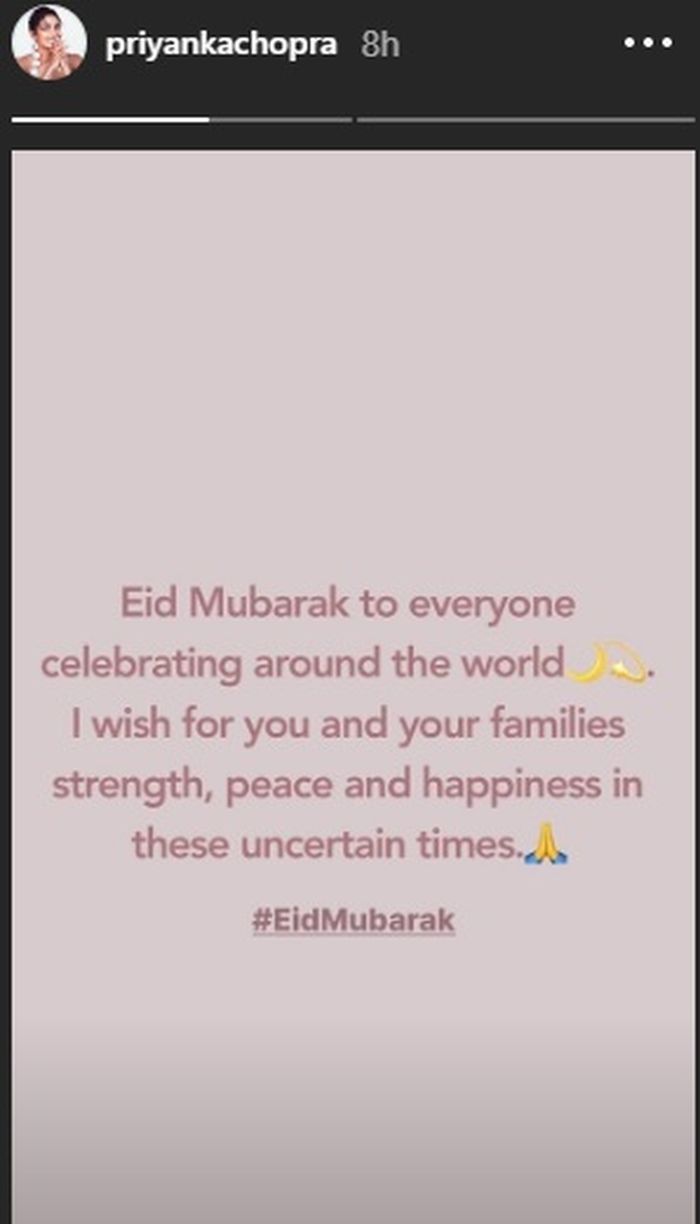 Ucapan selamat Idul Fitri dari Priyanka Chopra.
