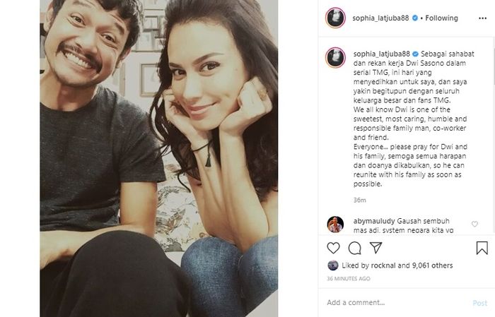 Ditangkapnya aktor Dwi Sasono akibat dugaan kepemilikan ganja membuat aktris cantik Sophia&nbsp;Latjuba bersedih.