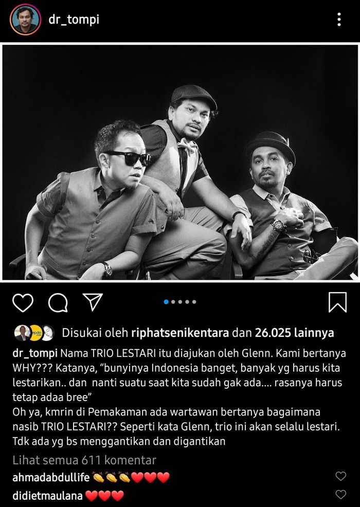 Tompi tegaskan bahwa Trio Lestari akan tetap ada meski tanpa Glenn Fredly.