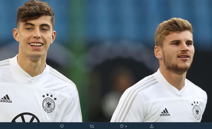 Kai Havertz (kiri) dirumorkan akan ditebus Chelsea dengan harga dua kali lipat yang mereka keluarkan untuk Timo Werner.