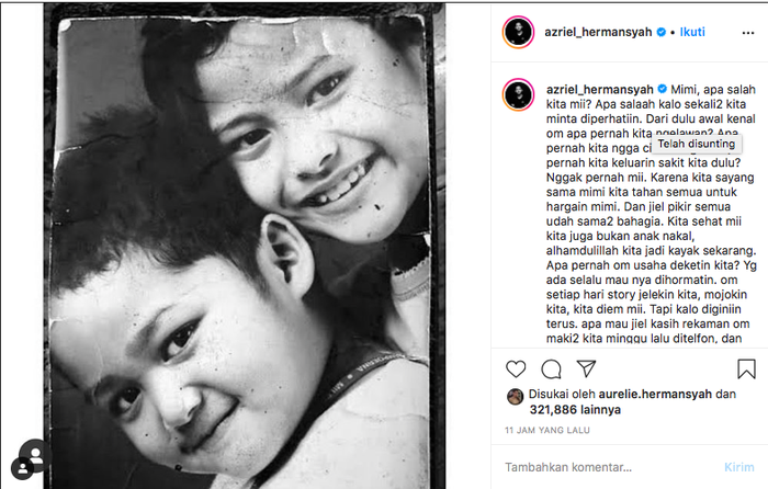 Azriel Hermansyah mengungkapkan perasaannya setelah melihat sikap Krisdayanti membela Raul Lemos