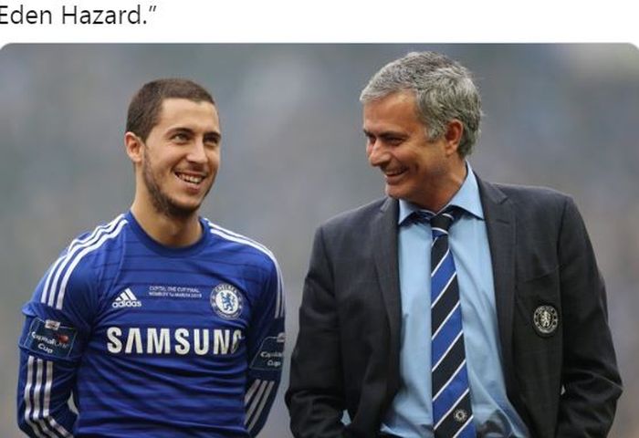 Eden Hazard dan Jose Mourinho sama-sama tersenyum saat berada di Chelsea.