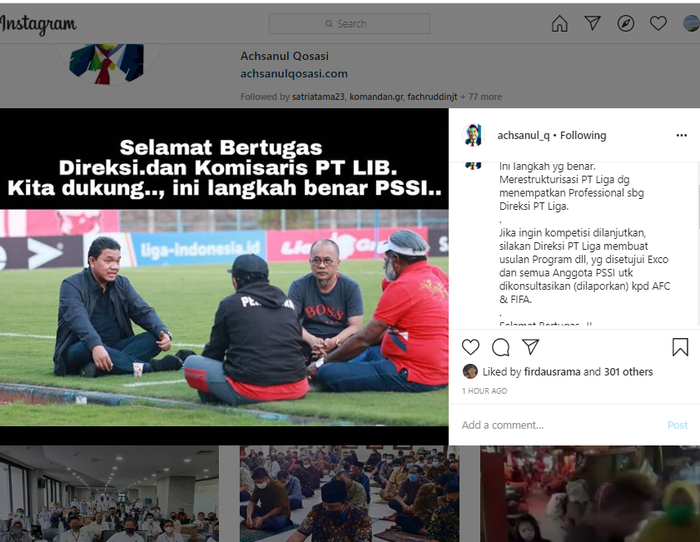 Unggahan Instagram CEO Madura United, Achsanul Qosasi, pada Sabtu (13/6/2020).