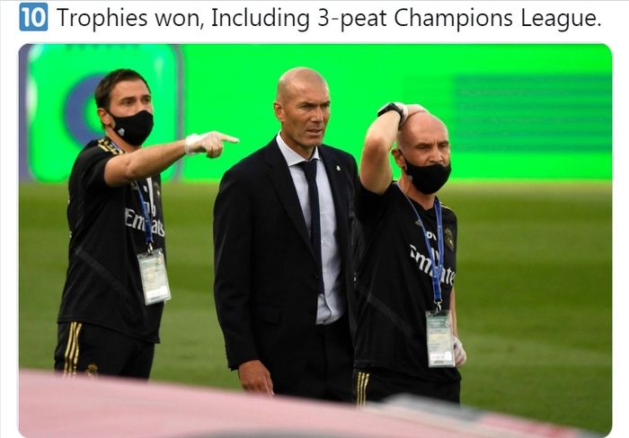 Ekspresi pelatih Real Madrid, Zinedine Zidane.