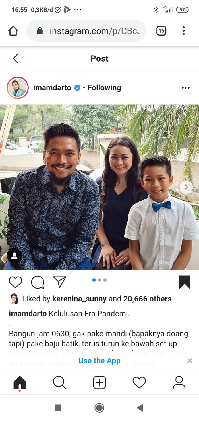 Imam Darto rayakan kelulusan virtual sang anak.