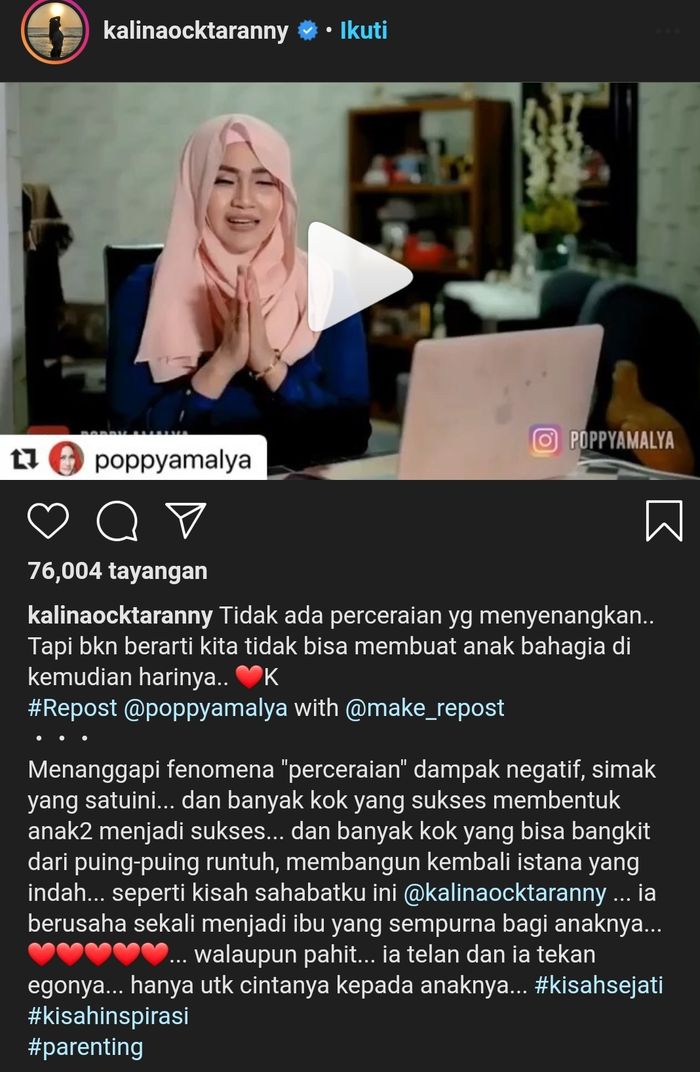 Kalina Ocktaranny bercerita pada Poppy Amalya soal perceraian yang dihadapi dengan Deddy Corbuzier.
