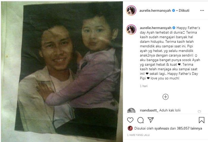 Aurel Hermansyah mengunggah foto kebersamaan dengan sang ayah, Anang Hermansyah di Hari Ayah Sedunia. 