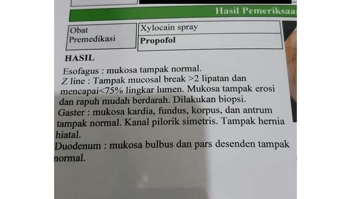 Hasil pemeriksaan dokter, seorang pasien yang kerap konsumsi mie instan hingga sering tiduran sehabis makan