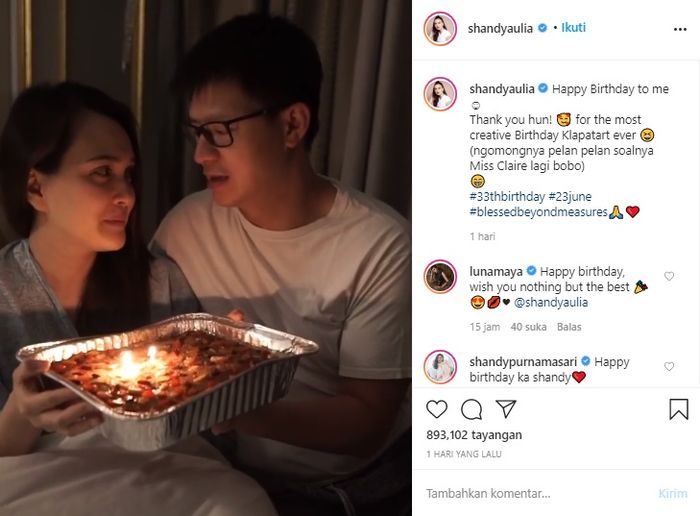 Shandy Aulia tulis pesan menyentuh di ulang tahunnya  yang ke-33.