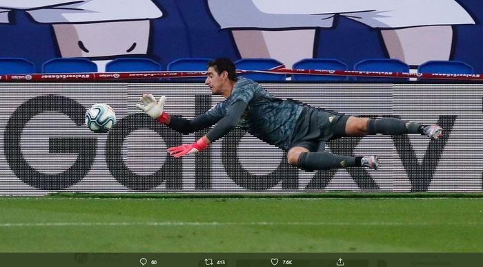 Aksi kiper utama Real Madrid, Thibaut Courtois.