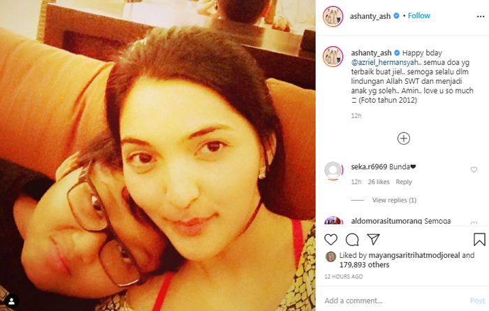 Tangkapan layar unggahan Ashanty yang berisi ucapan ulang tahun untuk Azriel Hermansyah.