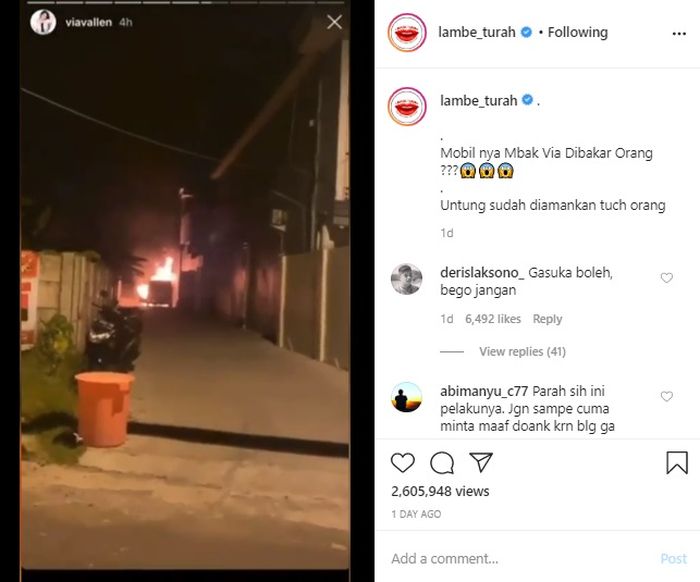 Pelaku pembakar mobil Via Vallen mengaku sakit hati tak bisa bertemu.