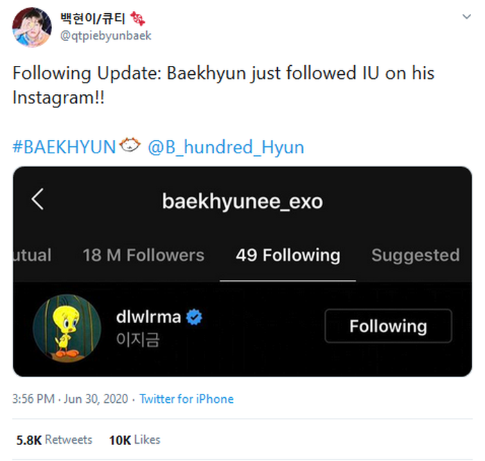  Screenshoot list following Baekhyun.