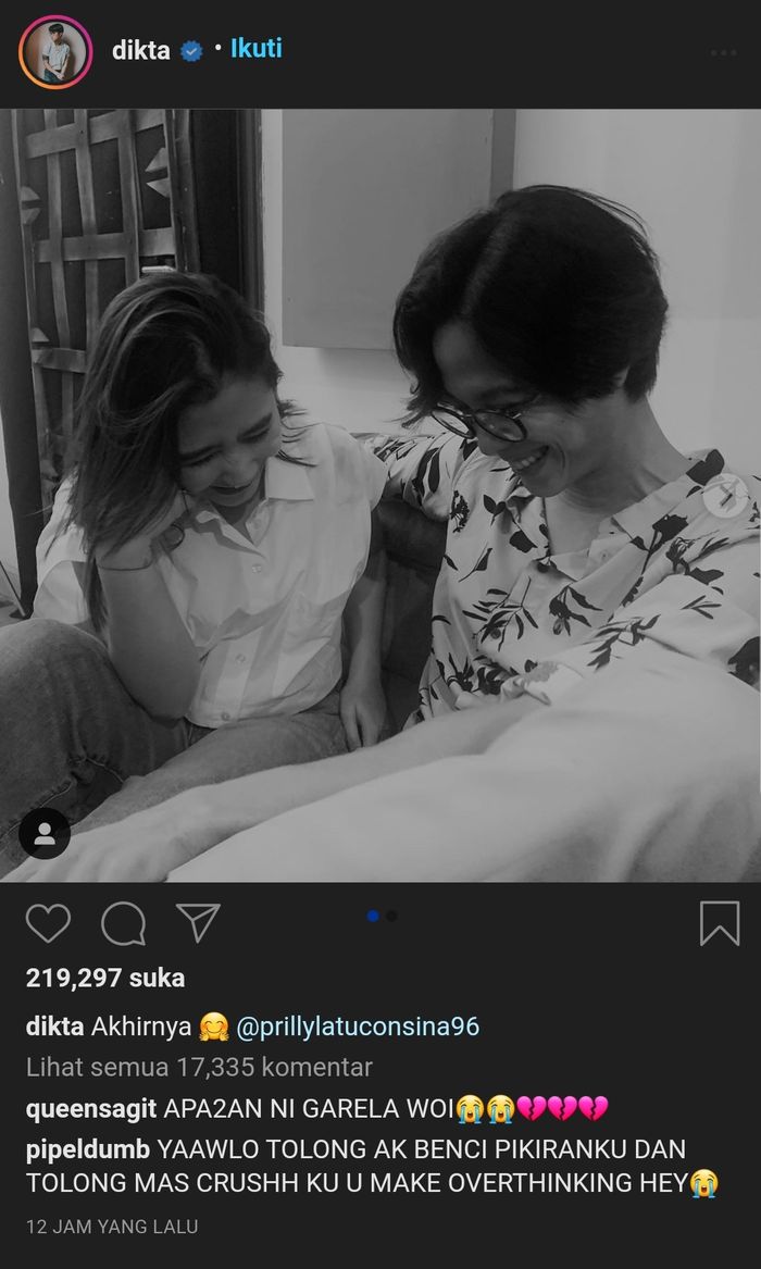 Prilly Latuconsina dan Dikta, vokalis Yovie &amp; Nuno, pamer foto mesra 