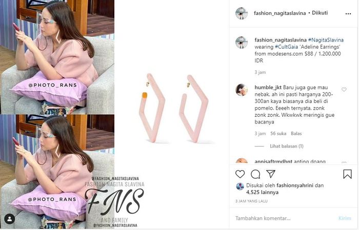 Anting merah muda berbentuk kotak milik Nagita Slavina yang harganya mencapai Rp 1,2 juta  