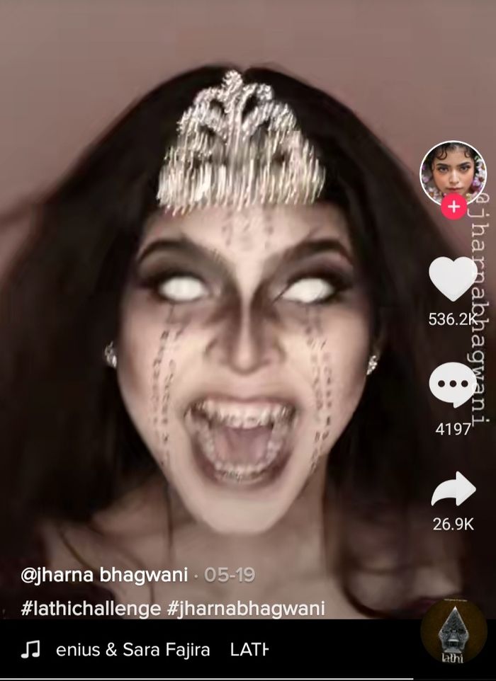 Tangkapan layar lathi challenge Jharna Bhagwani.