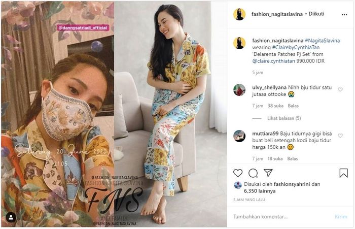 Baju tidur yang biasa tertempel air liur saat tidur milik Nagita Slavina yang harganya mencapai hampir sejuta rupiah yang bikin netizen geleng-geleng kepala