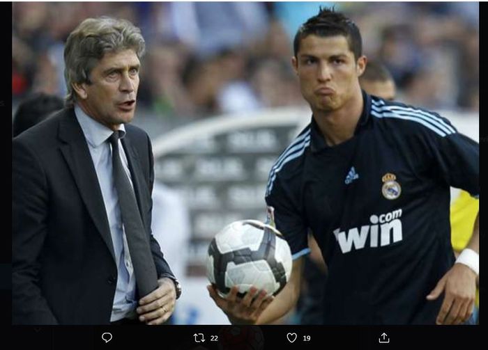 Manuel Pellegrini saat melatih Cristiano Ronaldo di Real Madrid.