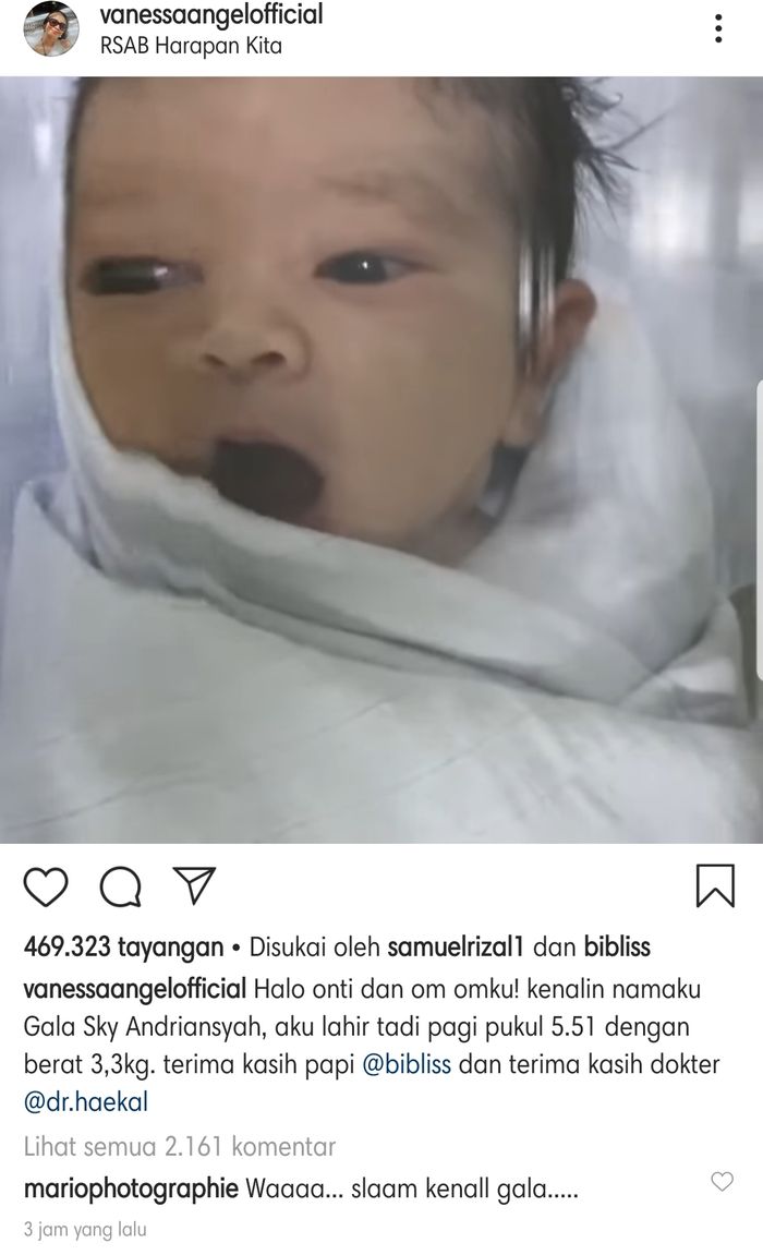 Vanessa Angel melahirkan buah hati pertamanya pada Selasa (14/7/2020) pagi hari.