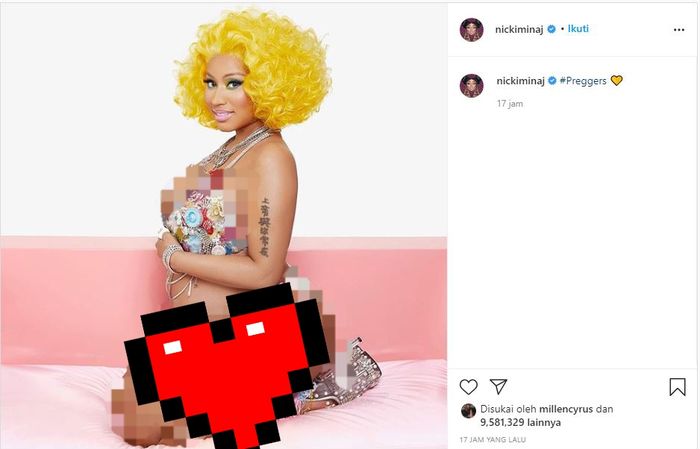 Foto pertama yang diunggah Nicki Minaj dan memamerkan perut besarnya menandakan kehamilannya yang pertama 