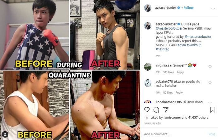 Azka Corbuzier tunjukan lengan super berotot sambil sentil sang ayah, Deddy Corbuzier.